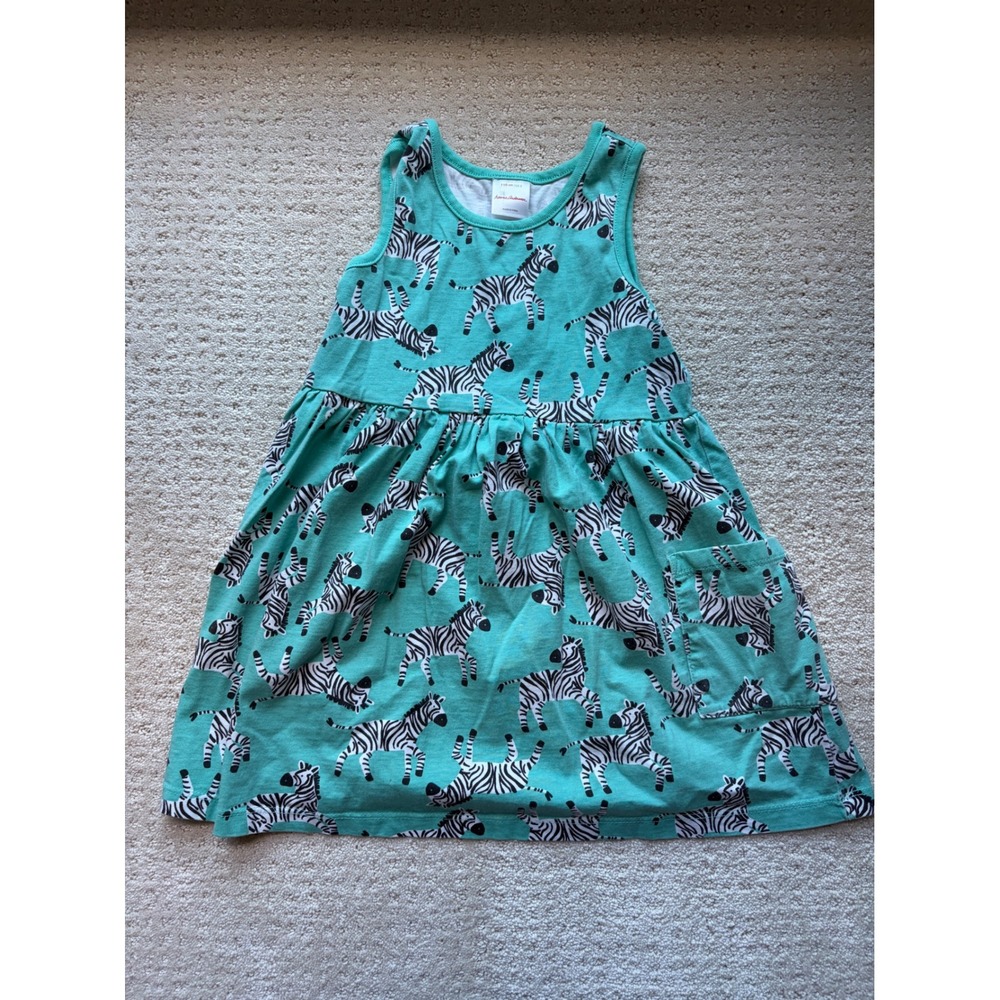 Hanna Andersson Dress 5 Teal Green 100% Cotton Zebra Schoolcore Casual Luxury